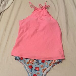 Pink Halter Tankini Top with Floral Bottom